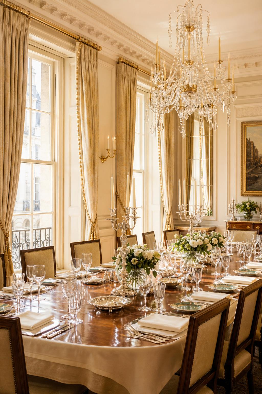 An intimate round table set for an exclusive private dinner in London